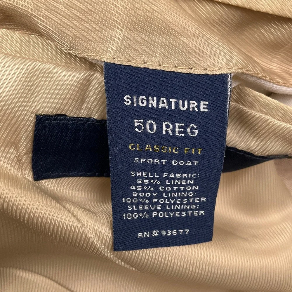 Stafford Signature Blazer Mens 50R Tan Linen Luxury Summer Classic Fit Jacket